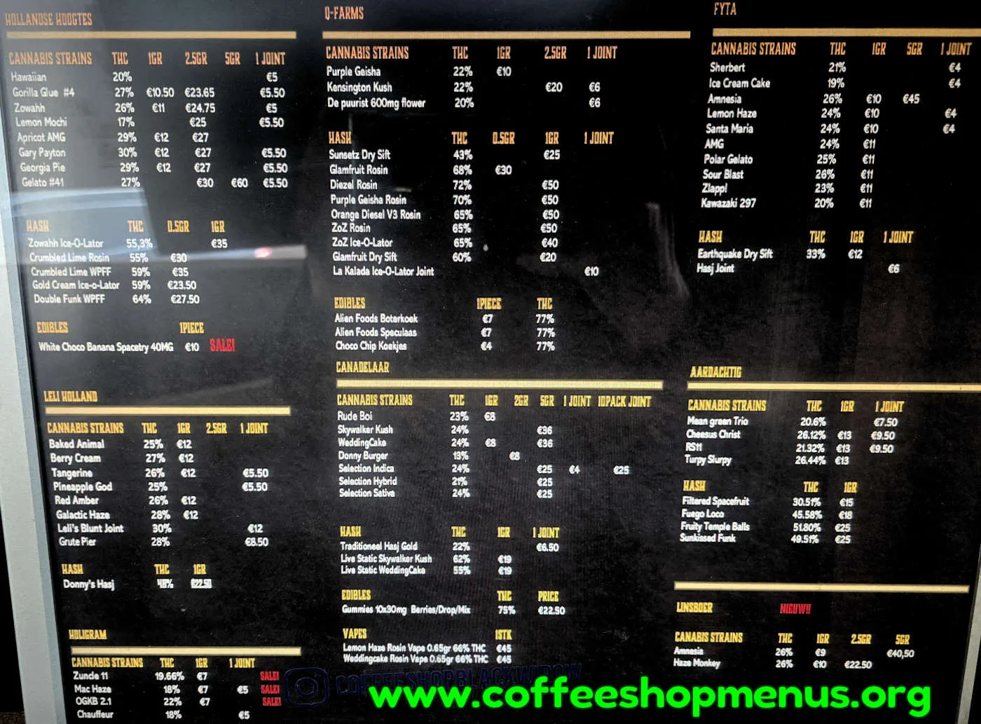Black Widow Menu (Previous)