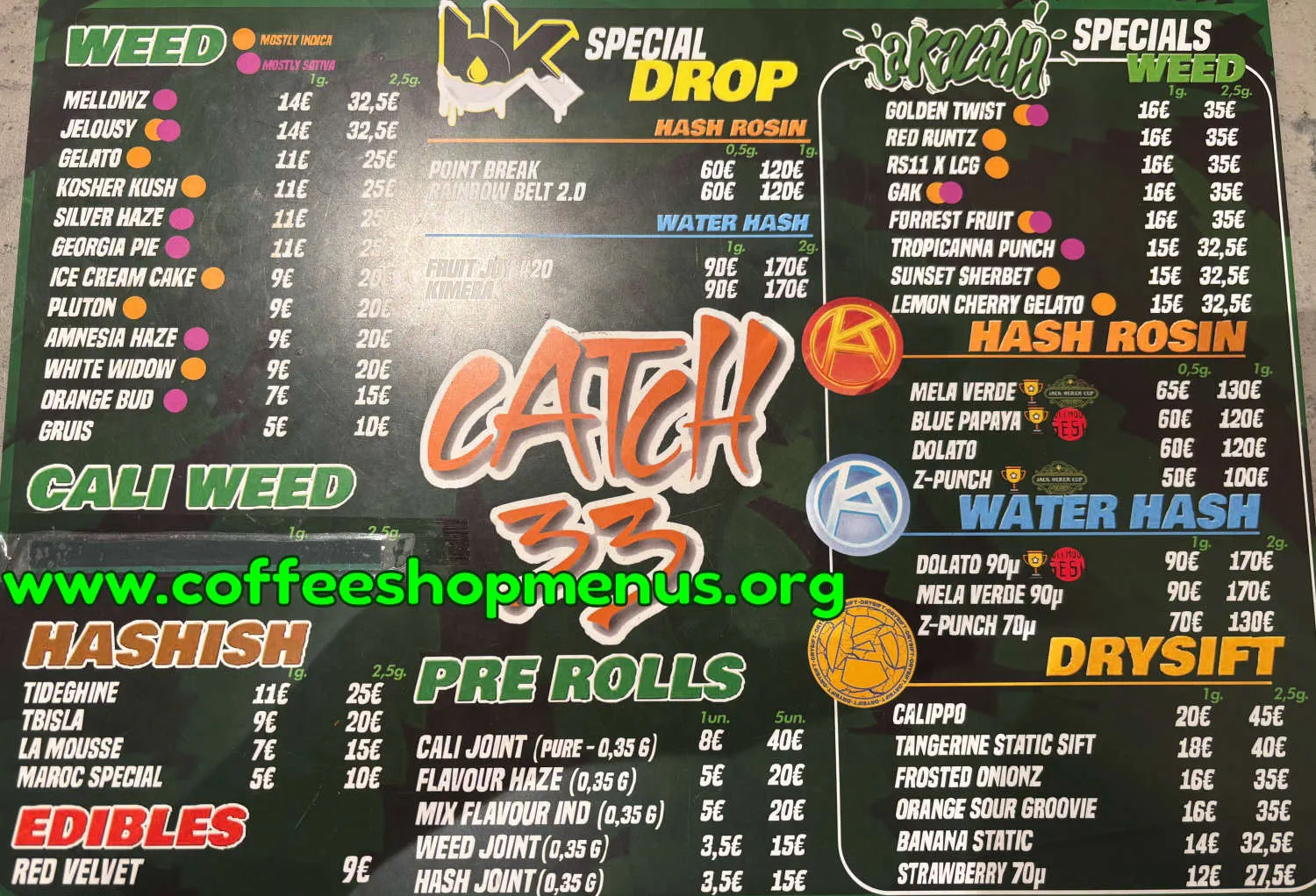 Catch 33 Menu (Previous)