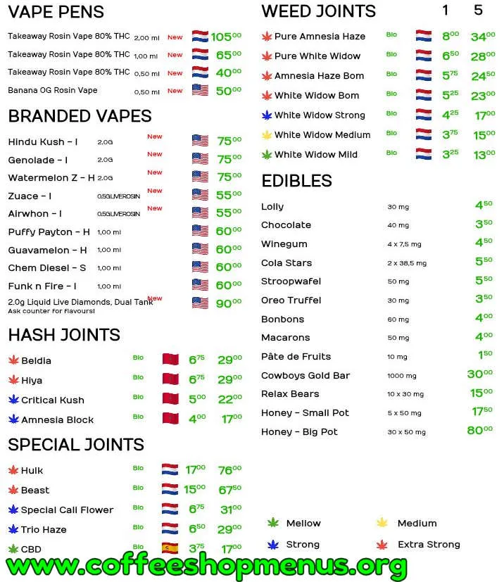 De Kruidenier Cannabis Takeaway Menu (Latest)