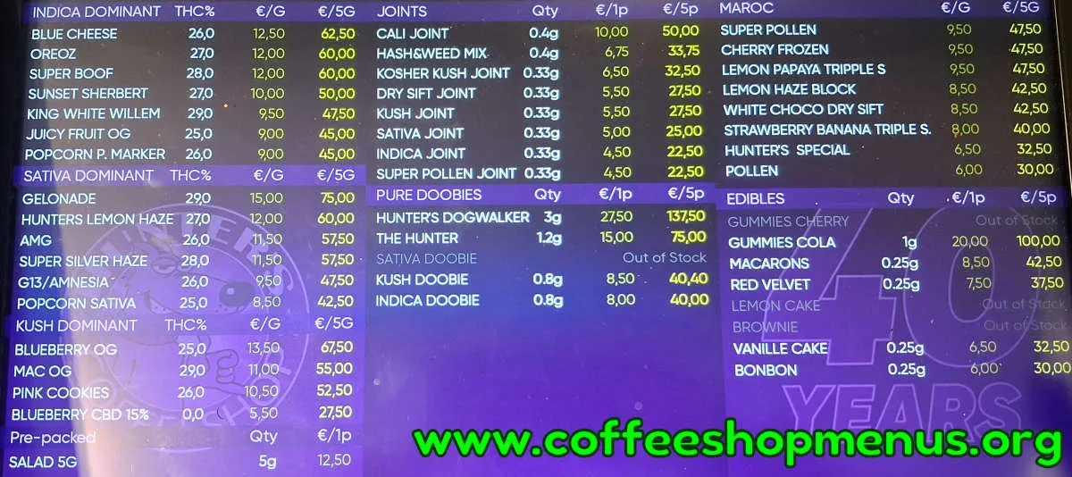 Hunter's Rotterdam Menu (Latest)