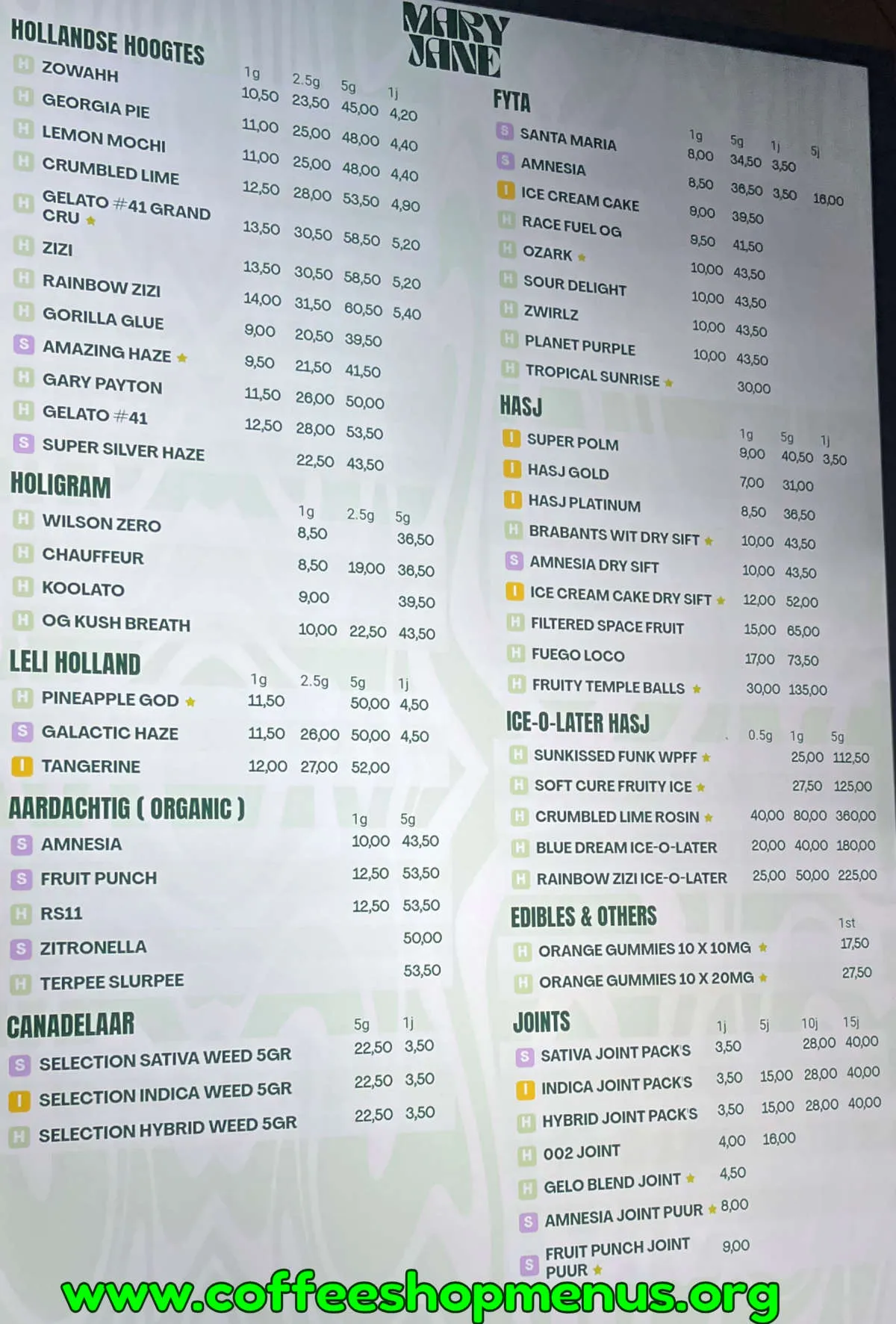 Mary Jane Menu (Previous)