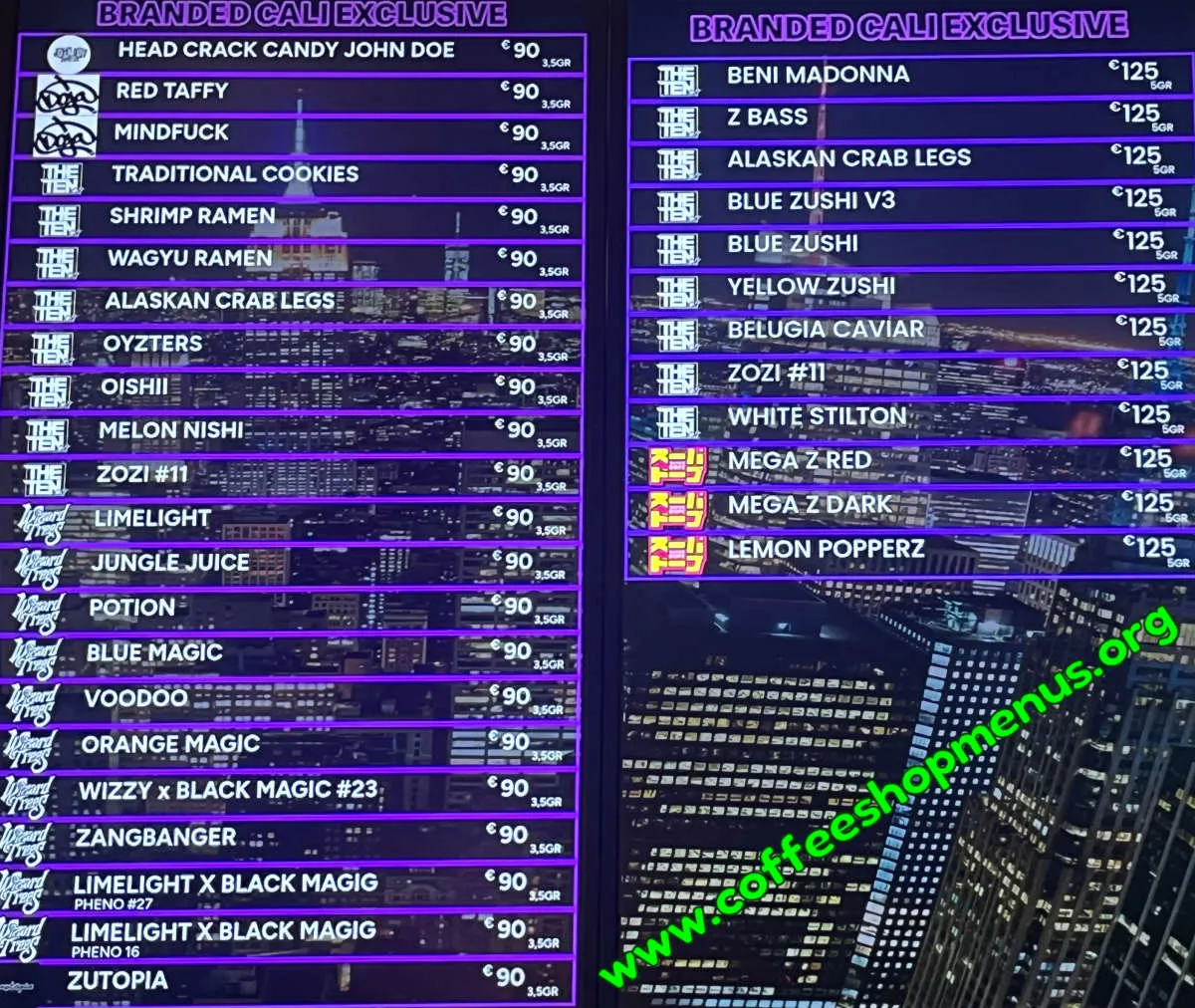 New York Menu (Previous)