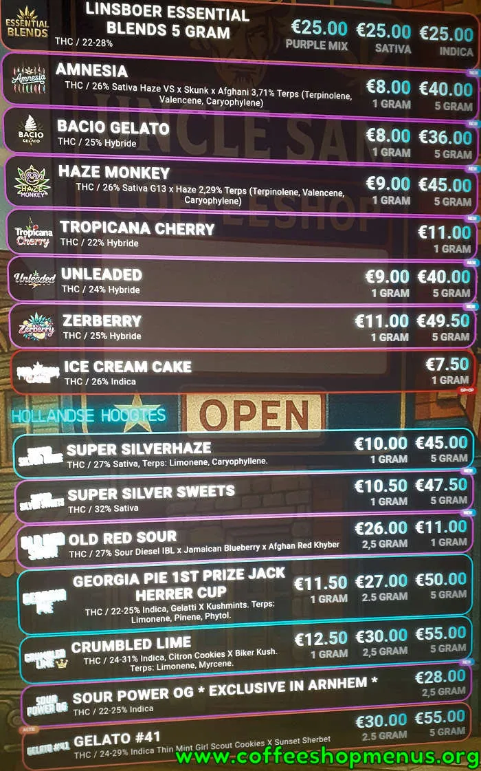 Uncle Sam Menu (Latest)