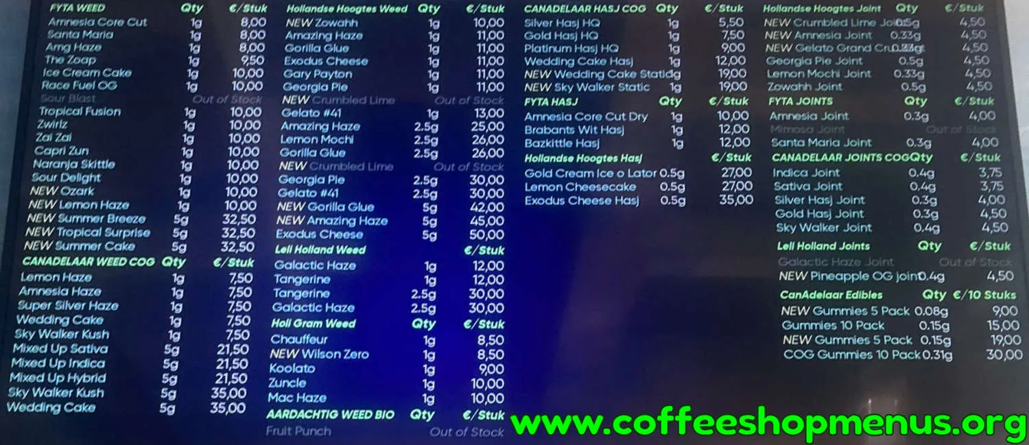 Vliegende Hollander Menu (Previous)