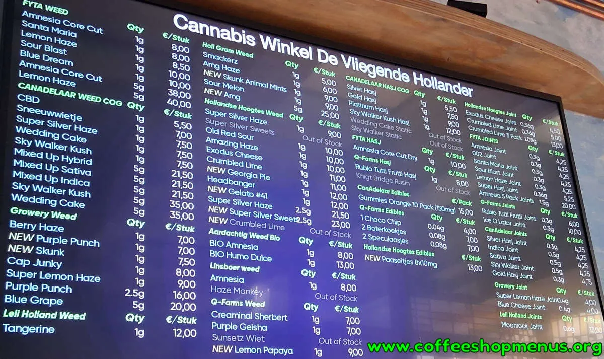 Vliegende Hollander Menu (Latest)